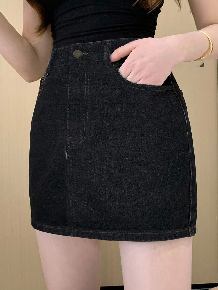 Doğal Dokulu Günlük Kot Etek Niebbla