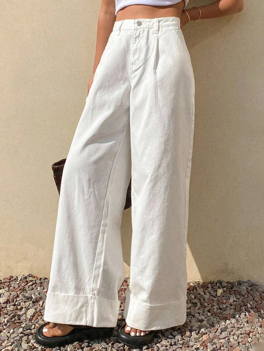 Katlanabilir Bel Geniş Paça Kot Pantolon Niebbla