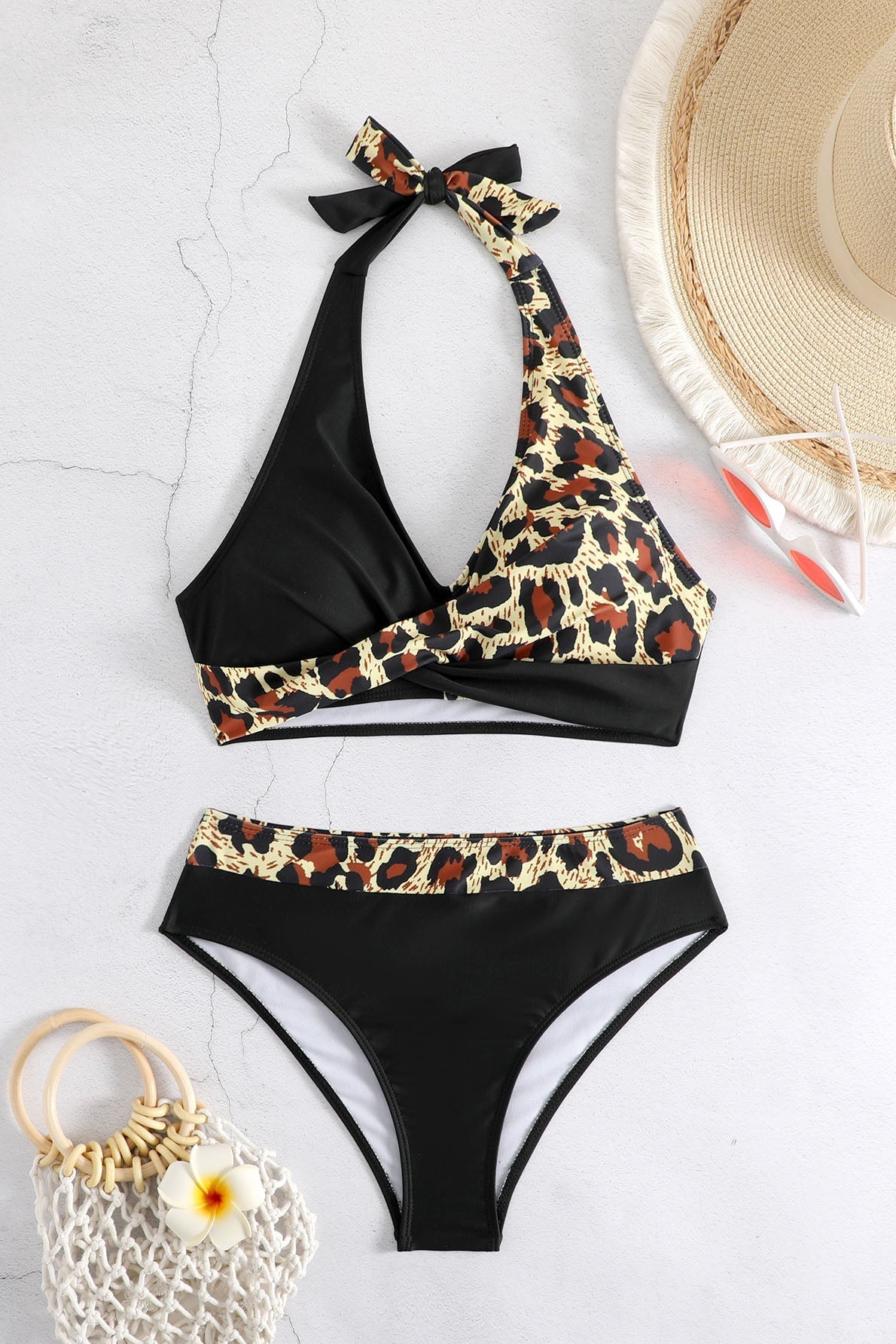 Renk Bloklu Boyundan Bağlamalı Bikini Mayo Niebbla