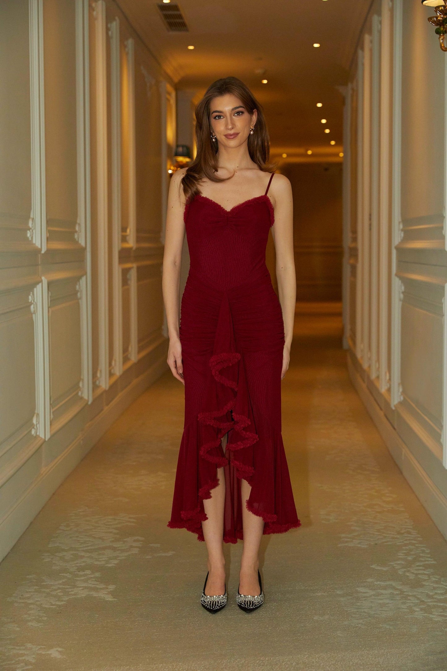 Ruby Elegance Asimetrik Şifon Elbise Siaora