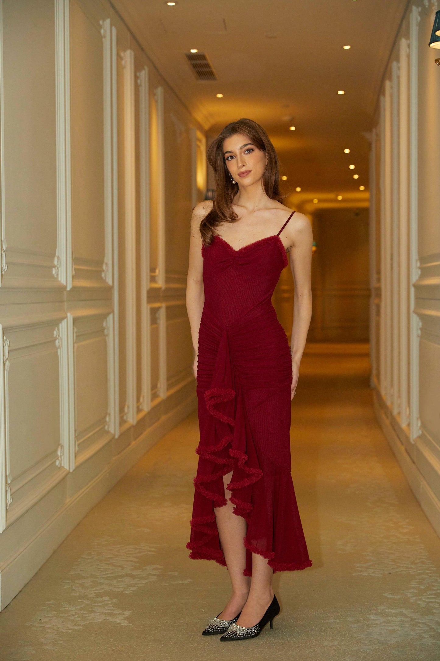 Ruby Elegance Asimetrik Şifon Elbise Siaora