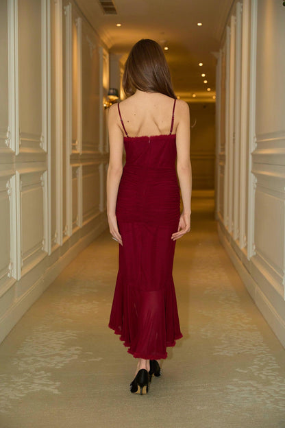 Ruby Elegance Asimetrik Şifon Elbise Siaora