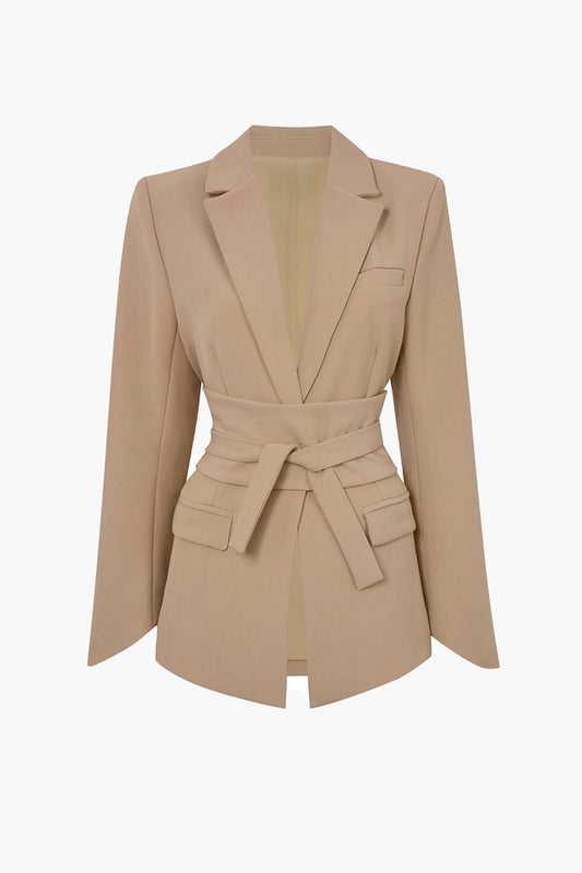 Basic Solid Belted Blazer Siaora