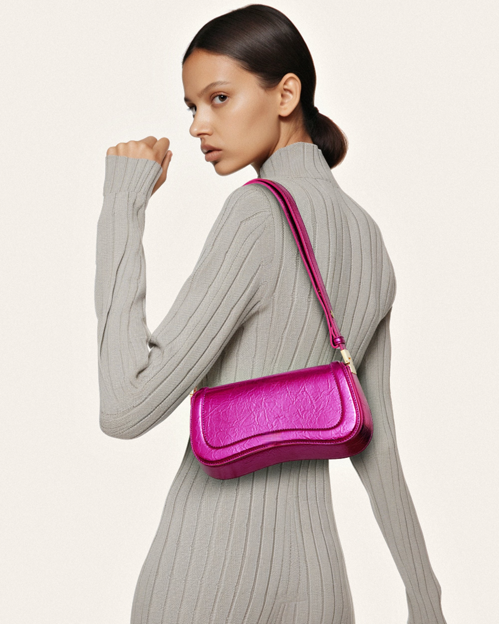 Joy Metalik Omuz Çantası Fuşya Niebbla