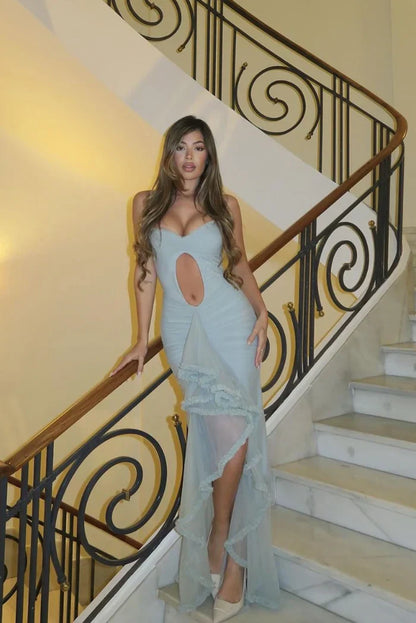 Aerella Kesik Detaylı Rüfli Maxi Elbise