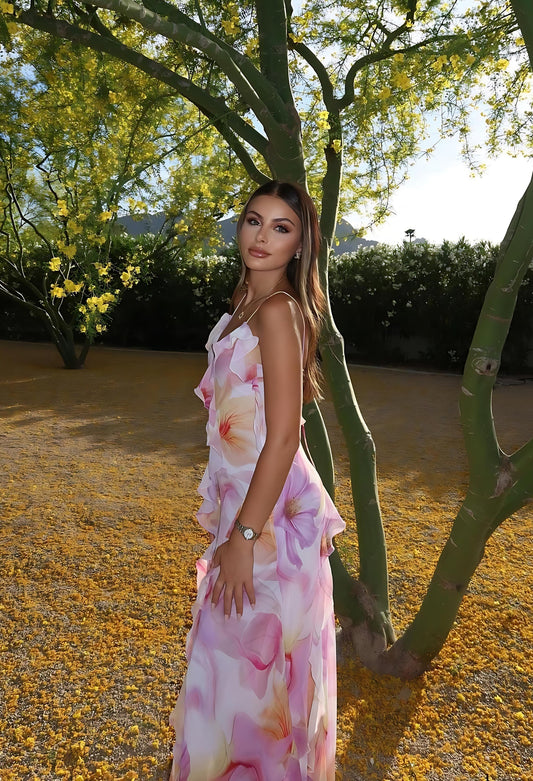 Nylah | Çiçekli Volanlı Maxi Elbise THESVELTECHIC