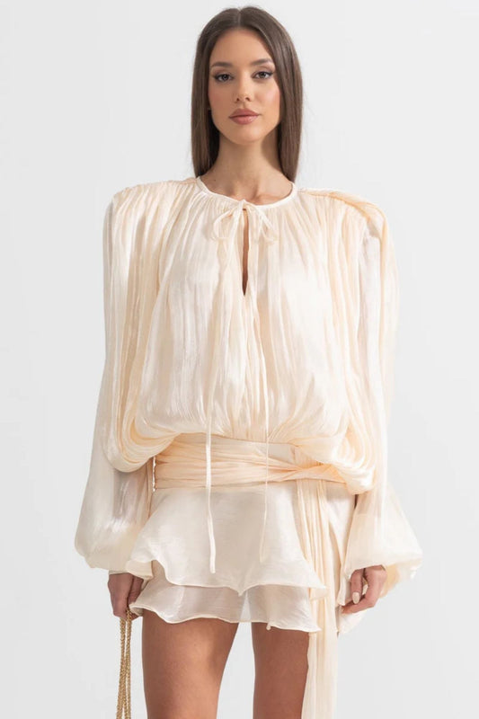Fırfırlı Boho Elbise-Bej Niebbla