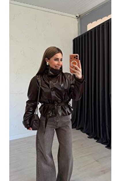 Belden Bağlamalı Rugan Ceket VİSKALİ trendyol