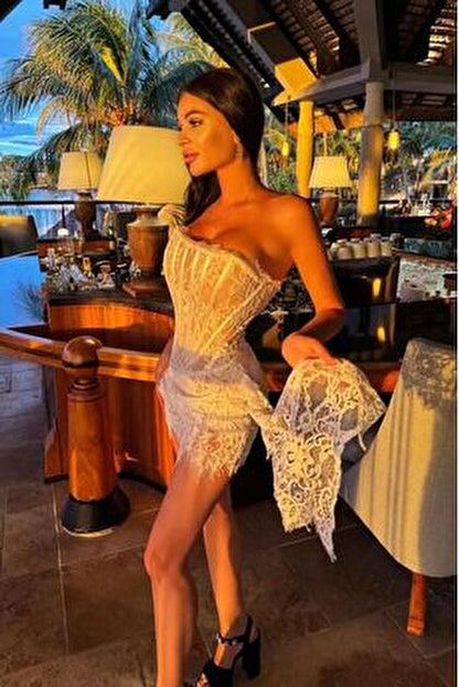 Eldivenli Straplez Şık Elbise (Kopya) VİSKALİ trendyol