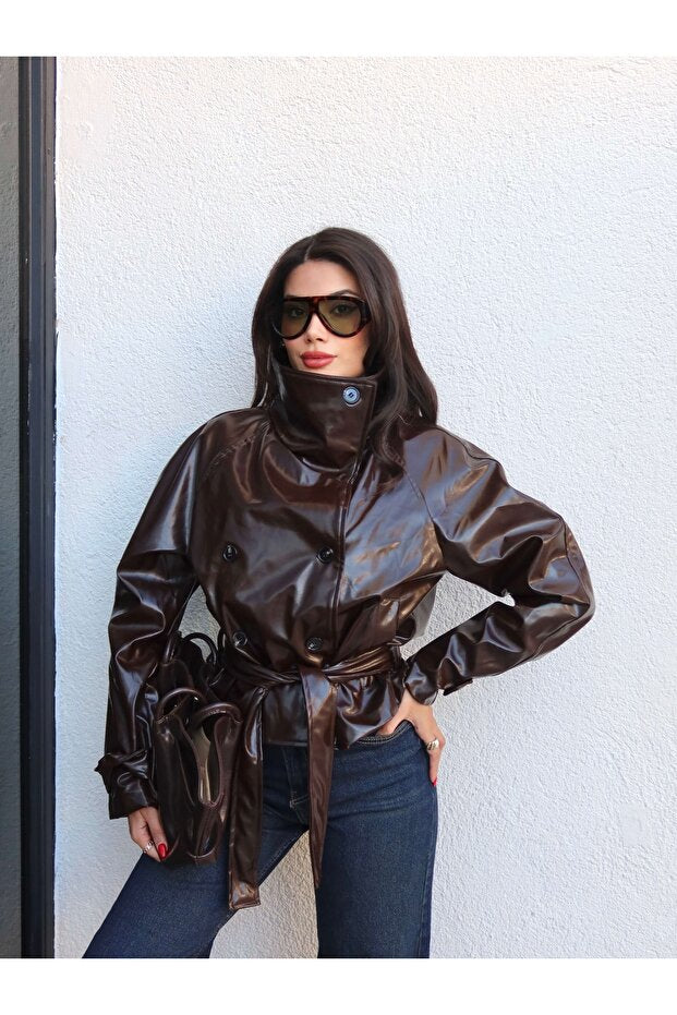 Belden Bağlamalı Rugan Ceket VİSKALİ trendyol