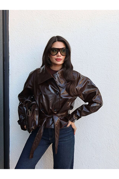 Belden Bağlamalı Rugan Ceket VİSKALİ trendyol