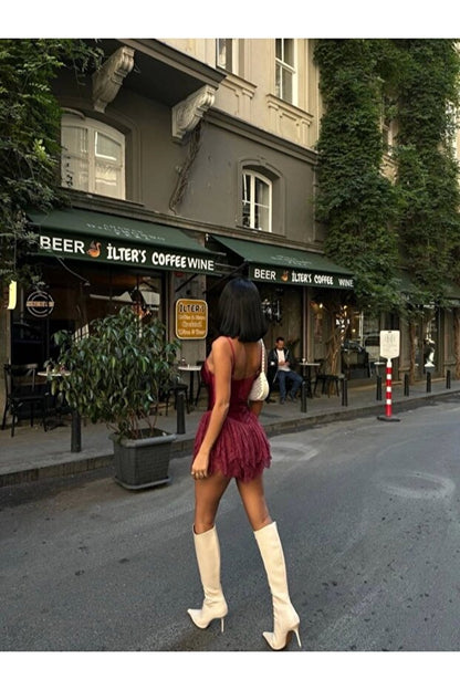 Kadın Göğüs Dekolteli Tek Kol Payetli Gümüş Mini Boy Elbise (Kopya) VİSKALİ trendyol