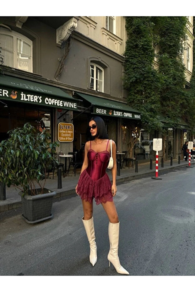 Kadın Göğüs Dekolteli Tek Kol Payetli Gümüş Mini Boy Elbise (Kopya) VİSKALİ trendyol