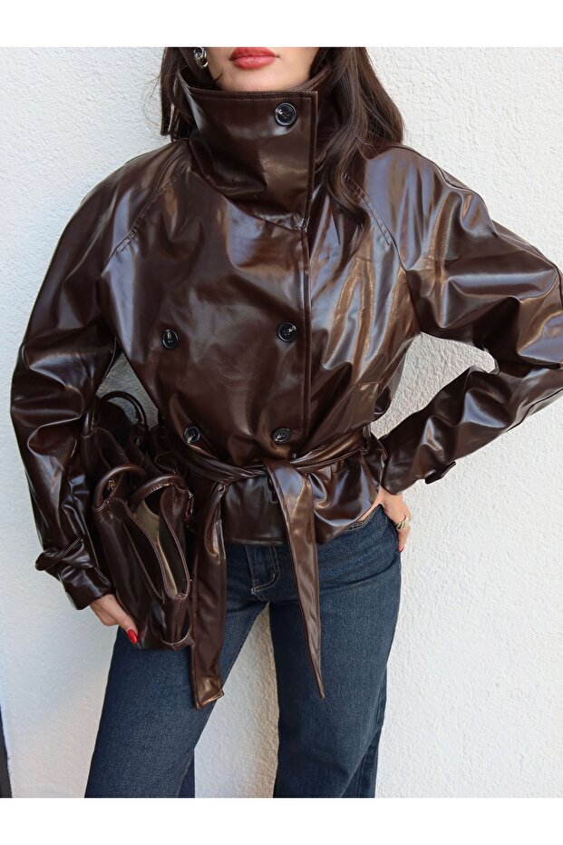 Belden Bağlamalı Rugan Ceket VİSKALİ trendyol