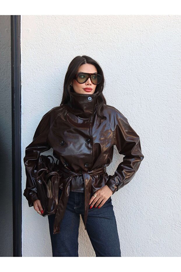 Belden Bağlamalı Rugan Ceket VİSKALİ trendyol