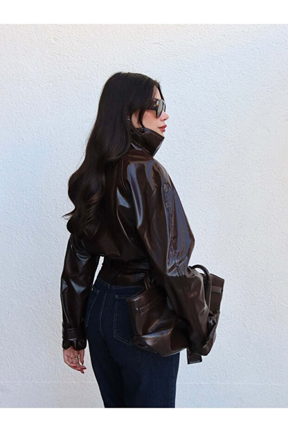 Belden Bağlamalı Rugan Ceket VİSKALİ trendyol