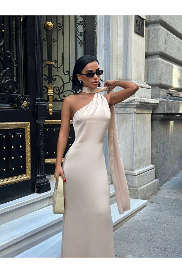 Eldivenli Straplez Şık Elbise (Kopya) VİSKALİ trendyol