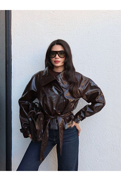 Belden Bağlamalı Rugan Ceket VİSKALİ trendyol