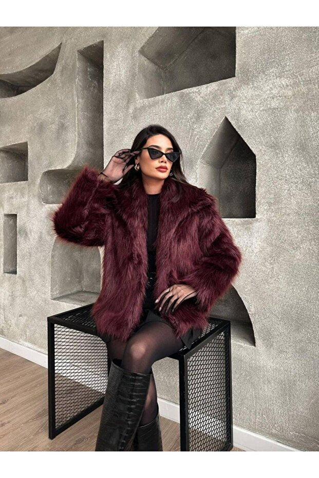 Bordo Kısa Suni Kürk Mont (Kopya) THESVELTECHIC