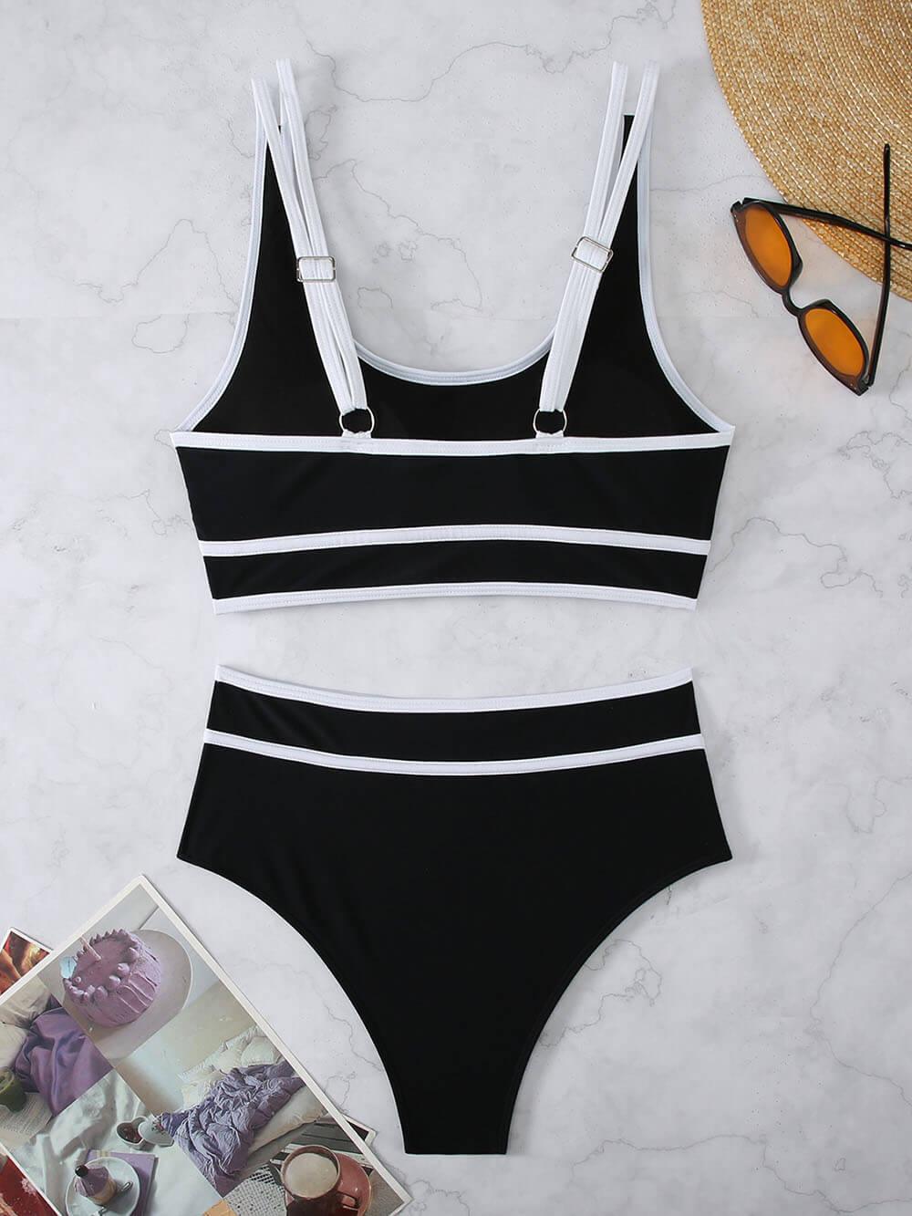 Çizgili Spor Yüksek Bel Bikini Takımı Niebbla