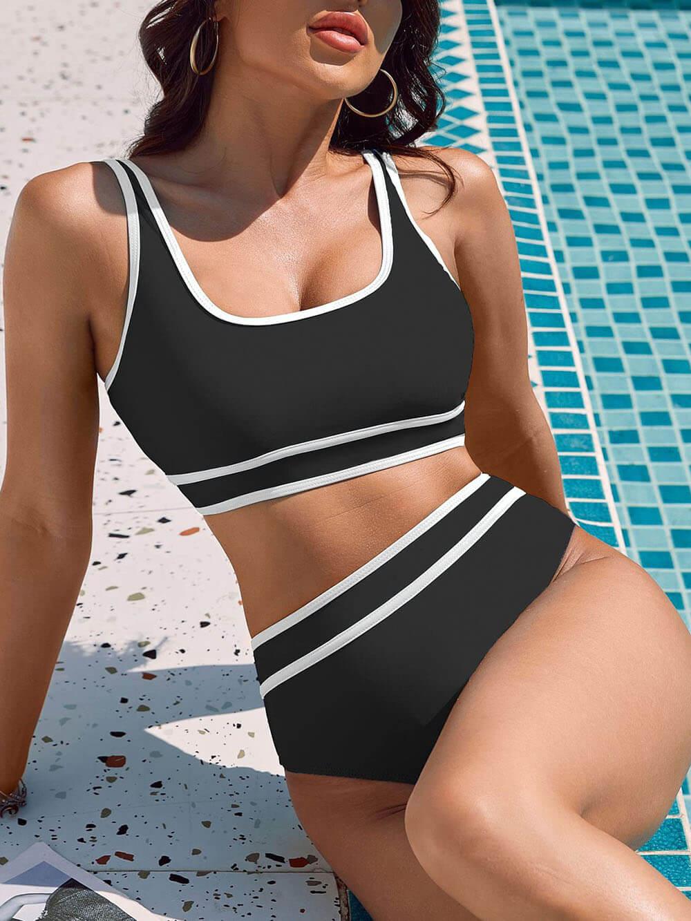Çizgili Spor Yüksek Bel Bikini Takımı Niebbla