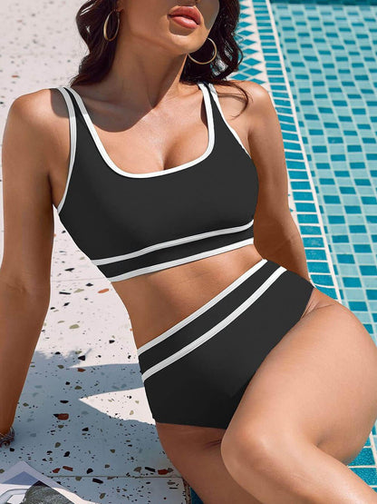 Çizgili Spor Yüksek Bel Bikini Takımı Niebbla