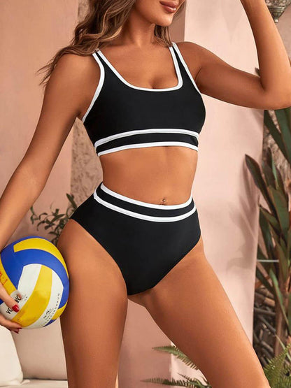 Çizgili Spor Yüksek Bel Bikini Takımı Niebbla