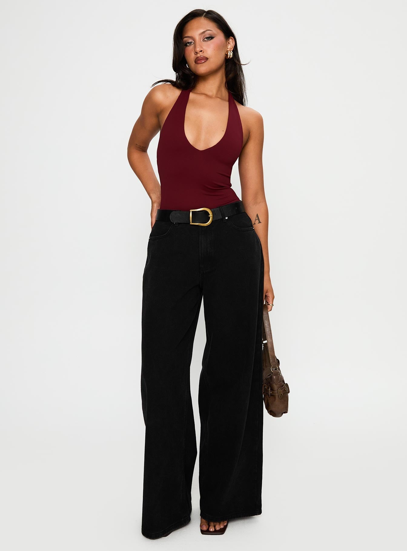 Someone Halter Yaka Bordo Body Niebbla