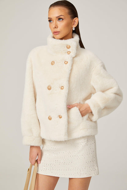 Elegance Pearl Çift Düğmeli Peluş Kaban Siaora