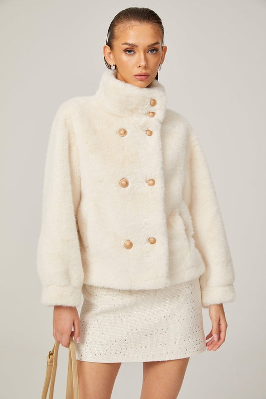 Elegance Pearl Çift Düğmeli Peluş Kaban Siaora
