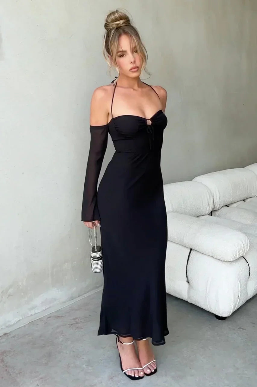 Desiree Boyundan Bağlamalı Midi Elbise Siaora