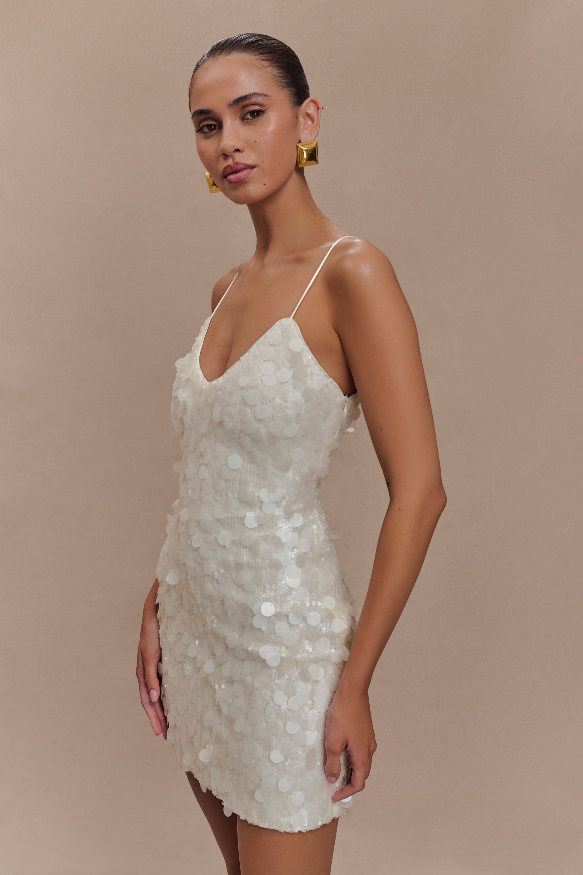 ROF Romilly Payet Mini Elbise - Fildişi Shine Aura