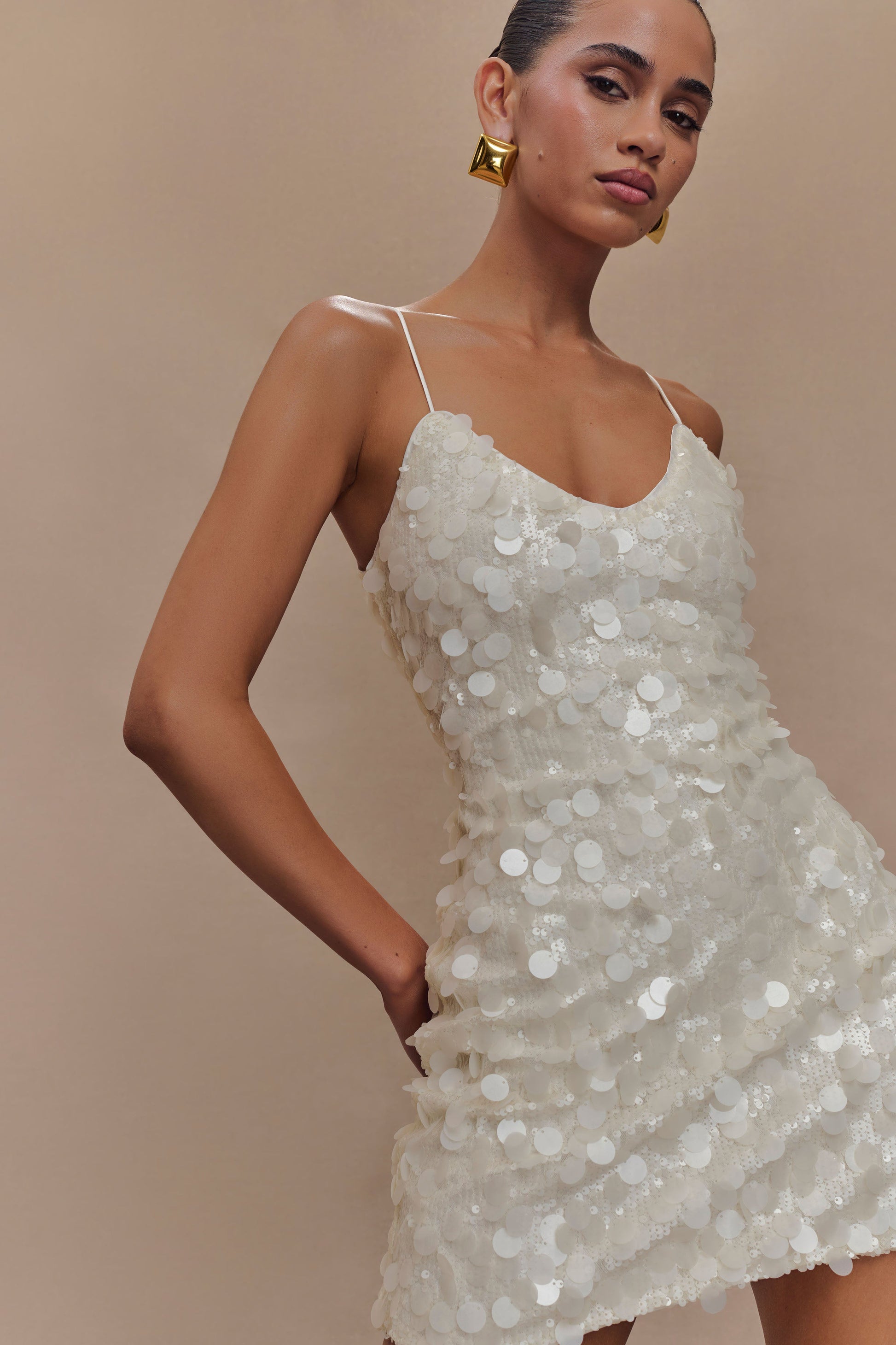 ROF Romilly Payet Mini Elbise - Fildişi Shine Aura