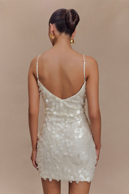 ROF Romilly Payet Mini Elbise - Fildişi Shine Aura