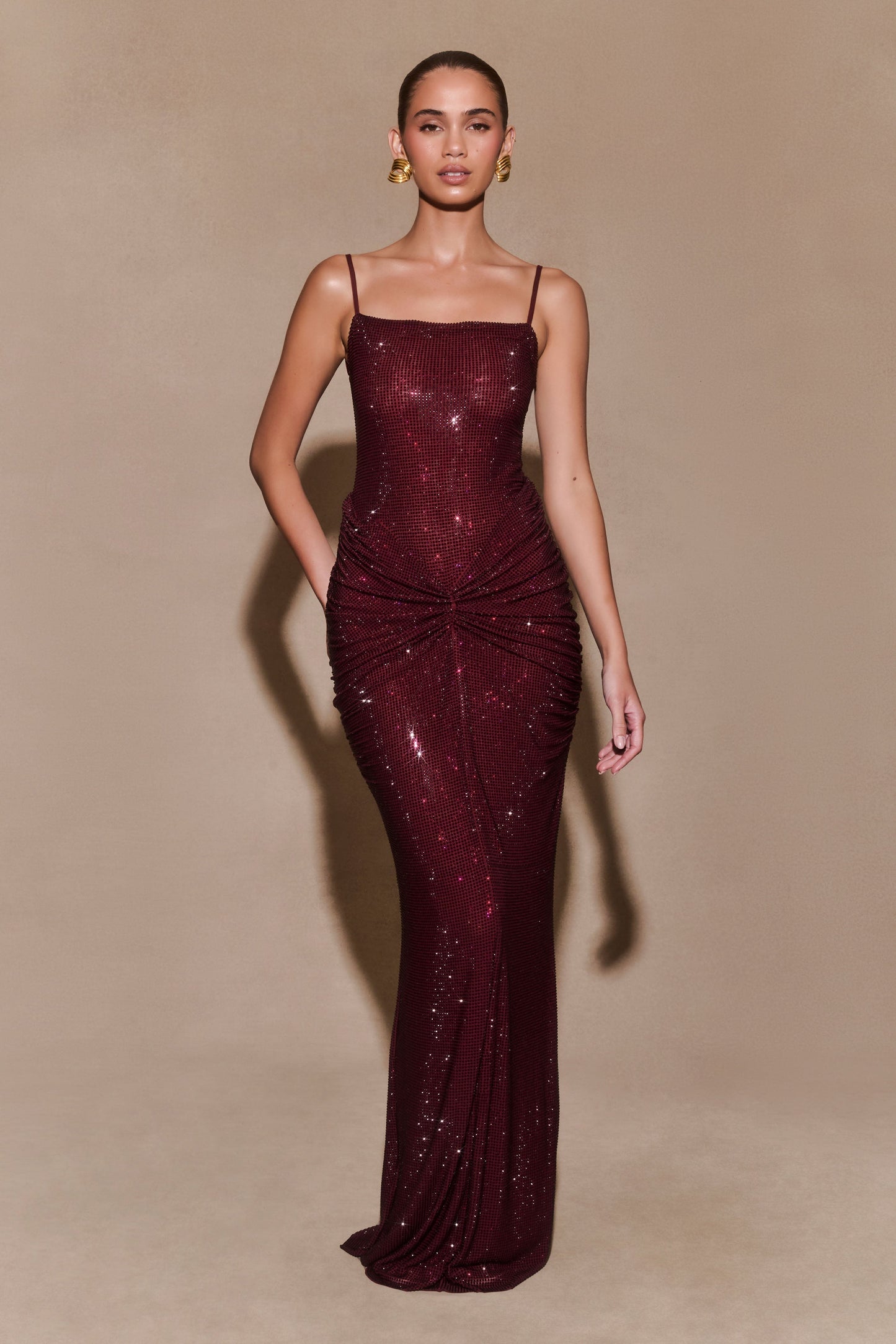 ROF Roisin Diamante Saten Maxi Elbise - Maun Shine Aura
