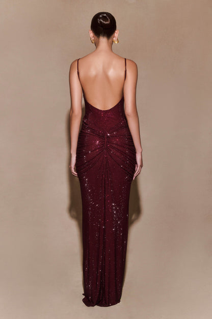 ROF Roisin Diamante Saten Maxi Elbise - Maun Shine Aura