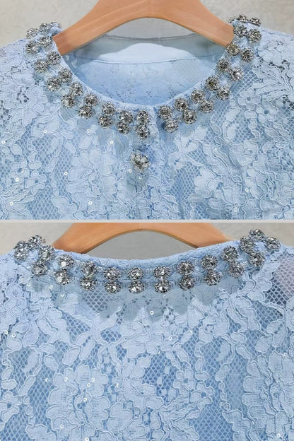 Işıltılı Yaka Süslemeli ve Midi Etekli Dantel Takımı Siaora