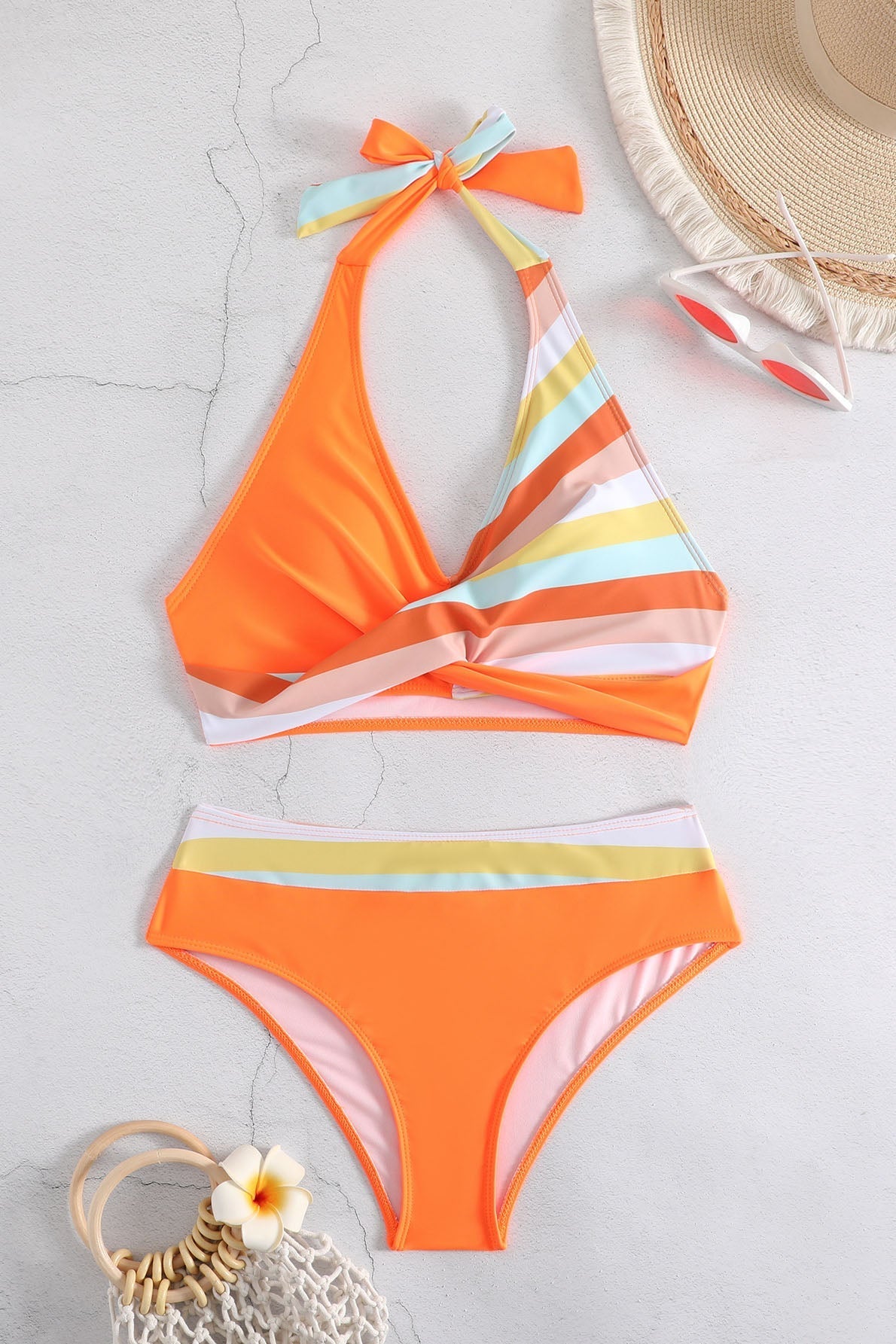 Renk Bloklu Boyundan Bağlamalı Bikini Mayo Niebbla