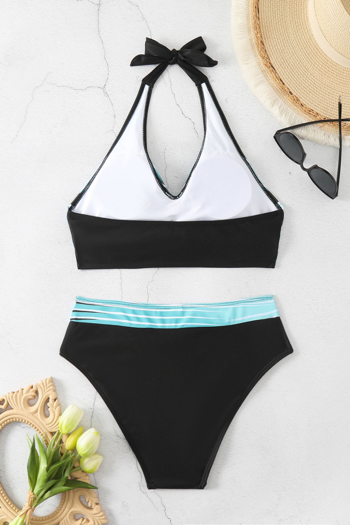Renk Bloklu Boyundan Bağlamalı Bikini Mayo Niebbla