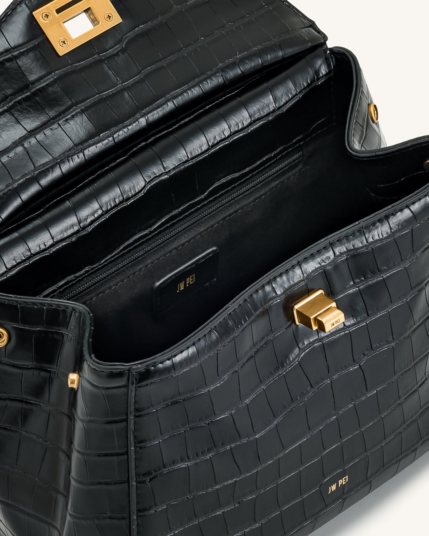 Lucia Klasik Üst Çanta Siyah Timsah Derisi Niebbla