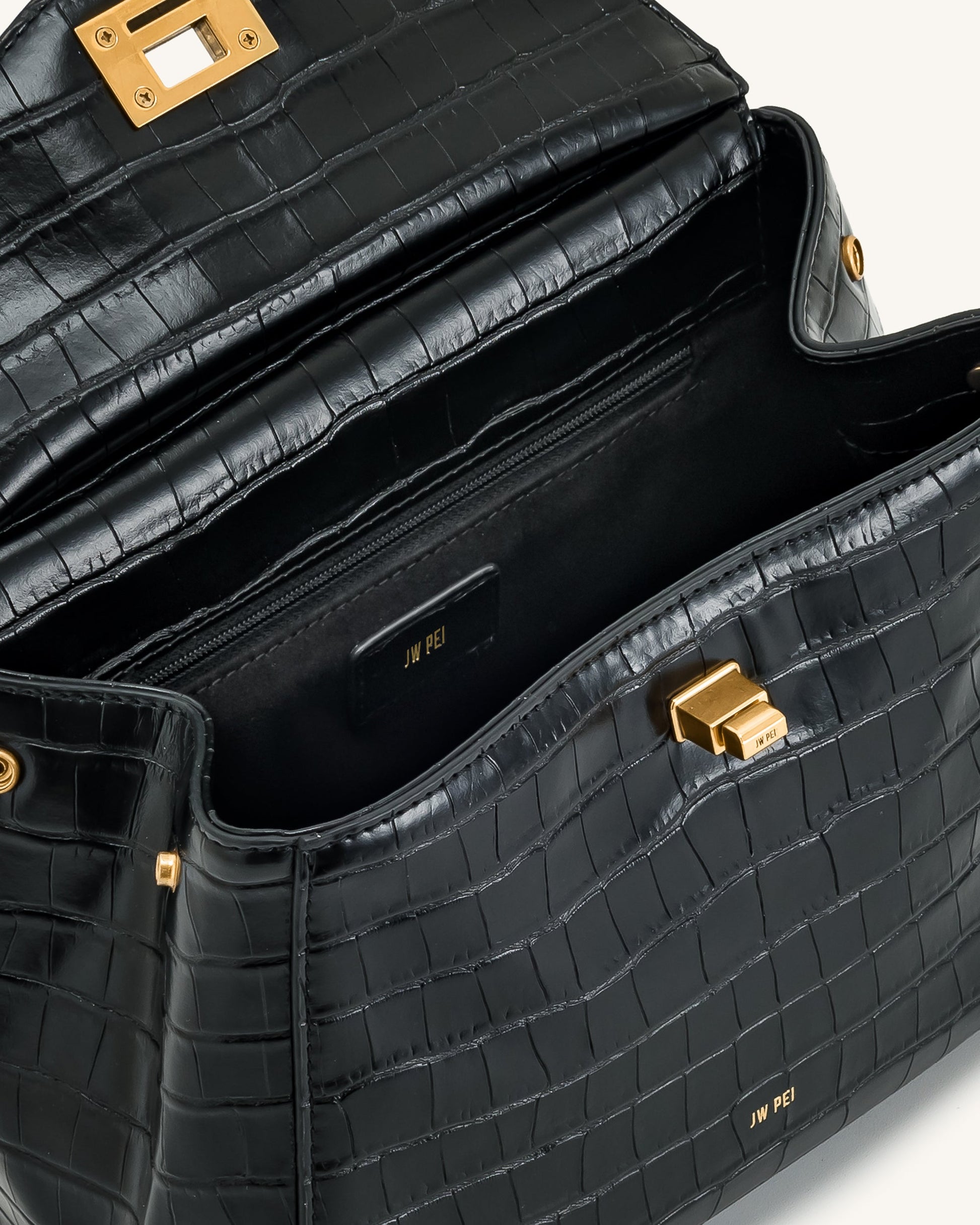 Lucia Klasik Üst Çanta Siyah Timsah Derisi Niebbla