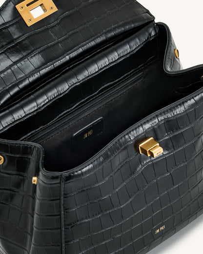 Lucia Klasik Üst Çanta Siyah Timsah Derisi Niebbla