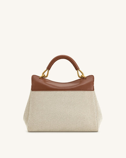 Lucia Klasik Üst Çanta Kahverengi Ve Beyaz Niebbla