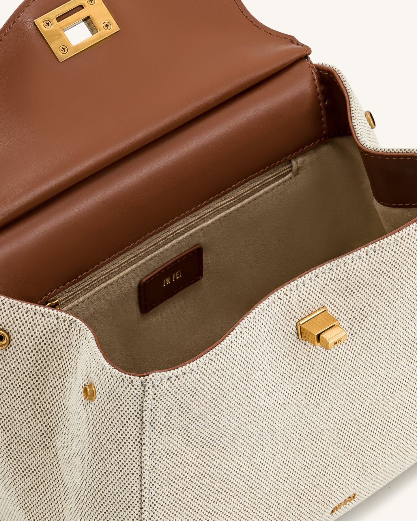 Lucia Klasik Üst Çanta Kahverengi Ve Beyaz Niebbla