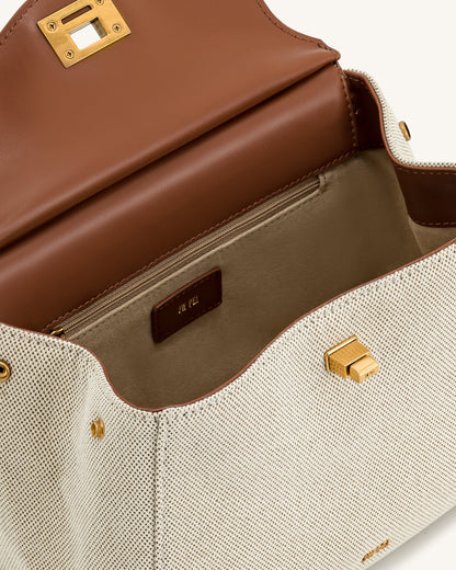 Lucia Klasik Üst Çanta Kahverengi Ve Beyaz Niebbla