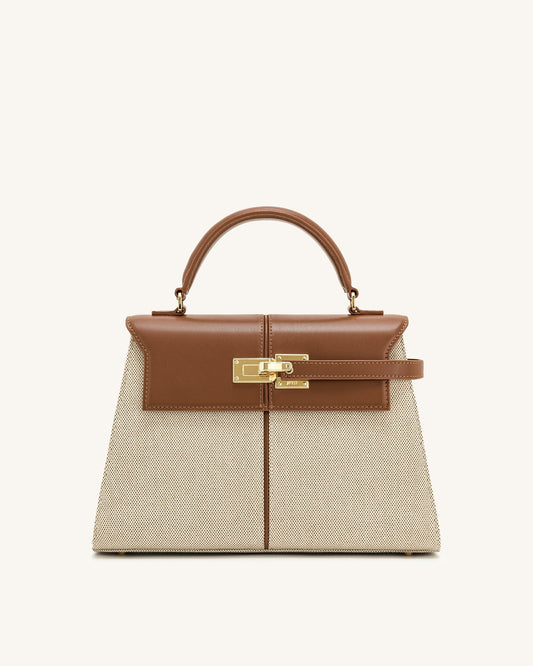 Elise Büyük Üst Saplı Çanta Kahverengi Ve Beyaz Niebbla