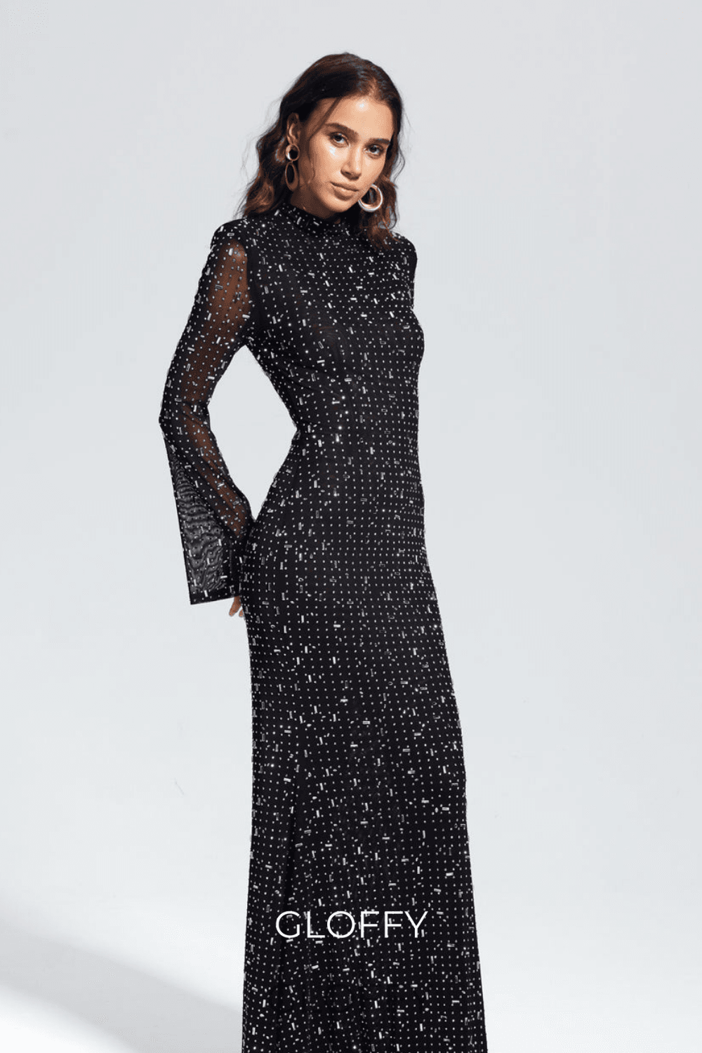 Andie Strasslı Bodycon Uzun Kollu Maxi Elbise Shine Aura