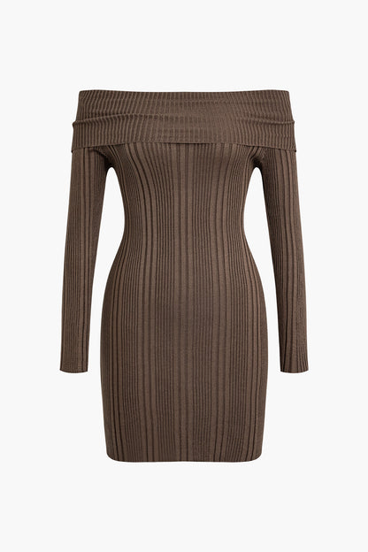 Basic Off-Shoulder Bodycon Sweater Elbise Siaora