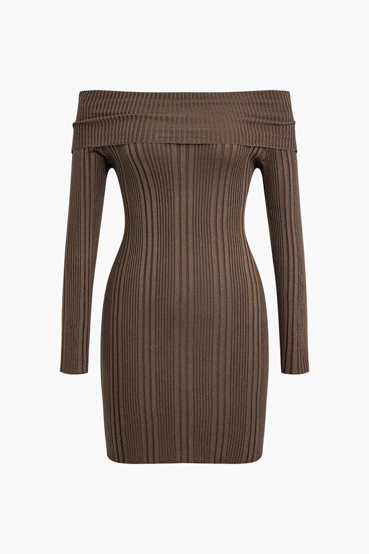 Basic Off-Shoulder Bodycon Sweater Elbise Siaora