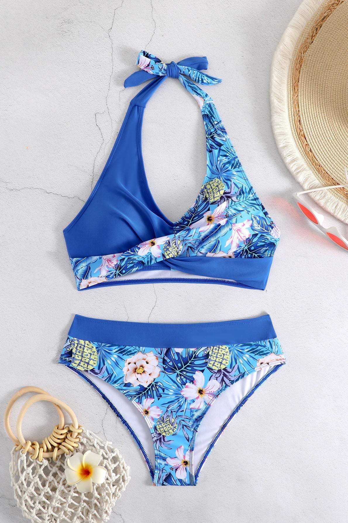 Renk Bloklu Boyundan Bağlamalı Bikini Mayo Niebbla